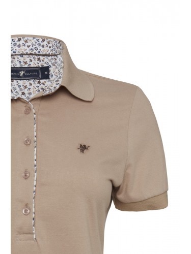 Comfortable Short Sleeve Women Polo Shirt Beıge B10585024B