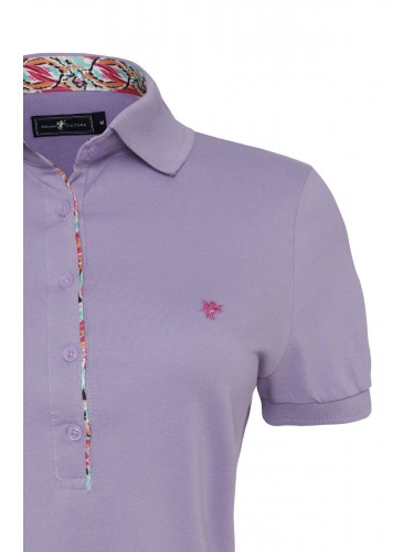 Colorful Details Short Sleeve Women Polo Shirt Lilac B10587014L