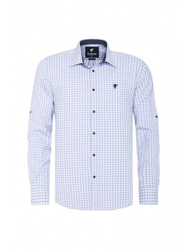 Button Detailed Long Sleeve Checkered Men Shirt Blue B7603003B