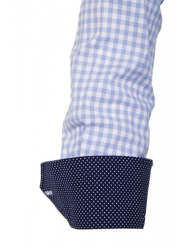 Button Detailed Long Sleeve Checkered Men Shirt Blue B7603003B