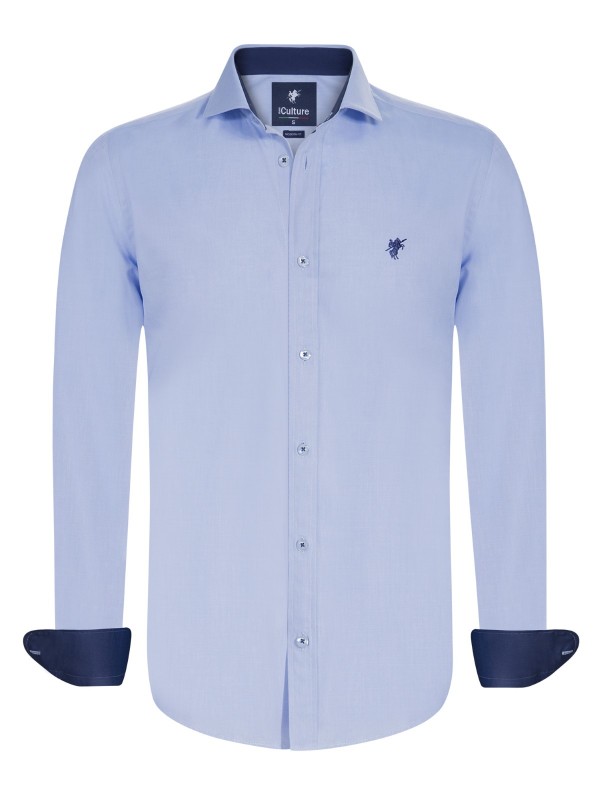 Luxury Casual Long Sleeve Men Shirt Blue B7656003B