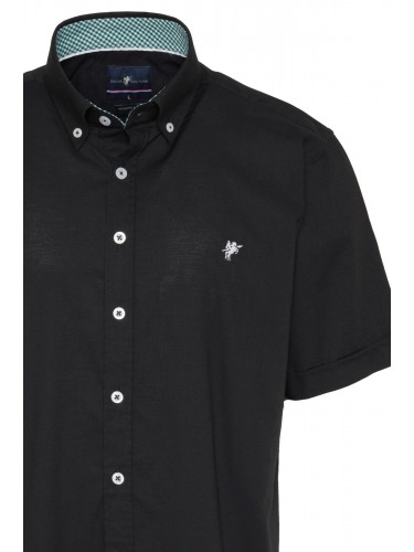 Checkered Pattern in Collar Short Sleeve Men Shirt Black B9214001B