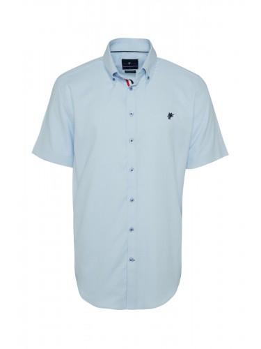 Front Colorful Striped Bias Details Short Sleeve Men Shirt Blue B9305003B