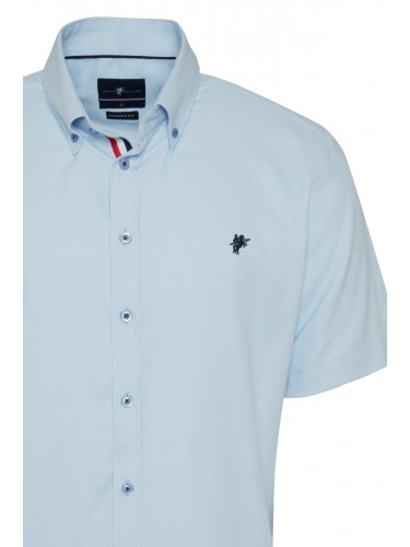 Front Colorful Striped Bias Details Short Sleeve Men Shirt Blue B9305003B